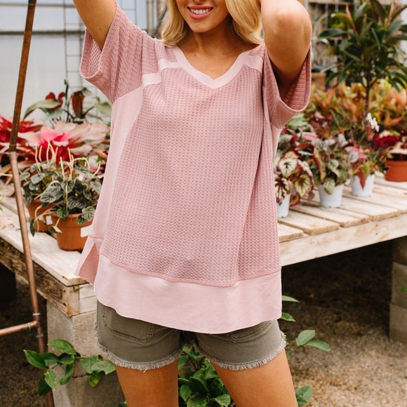 Violet Waffle Knit V-Neck Top - Picture 4 of 8